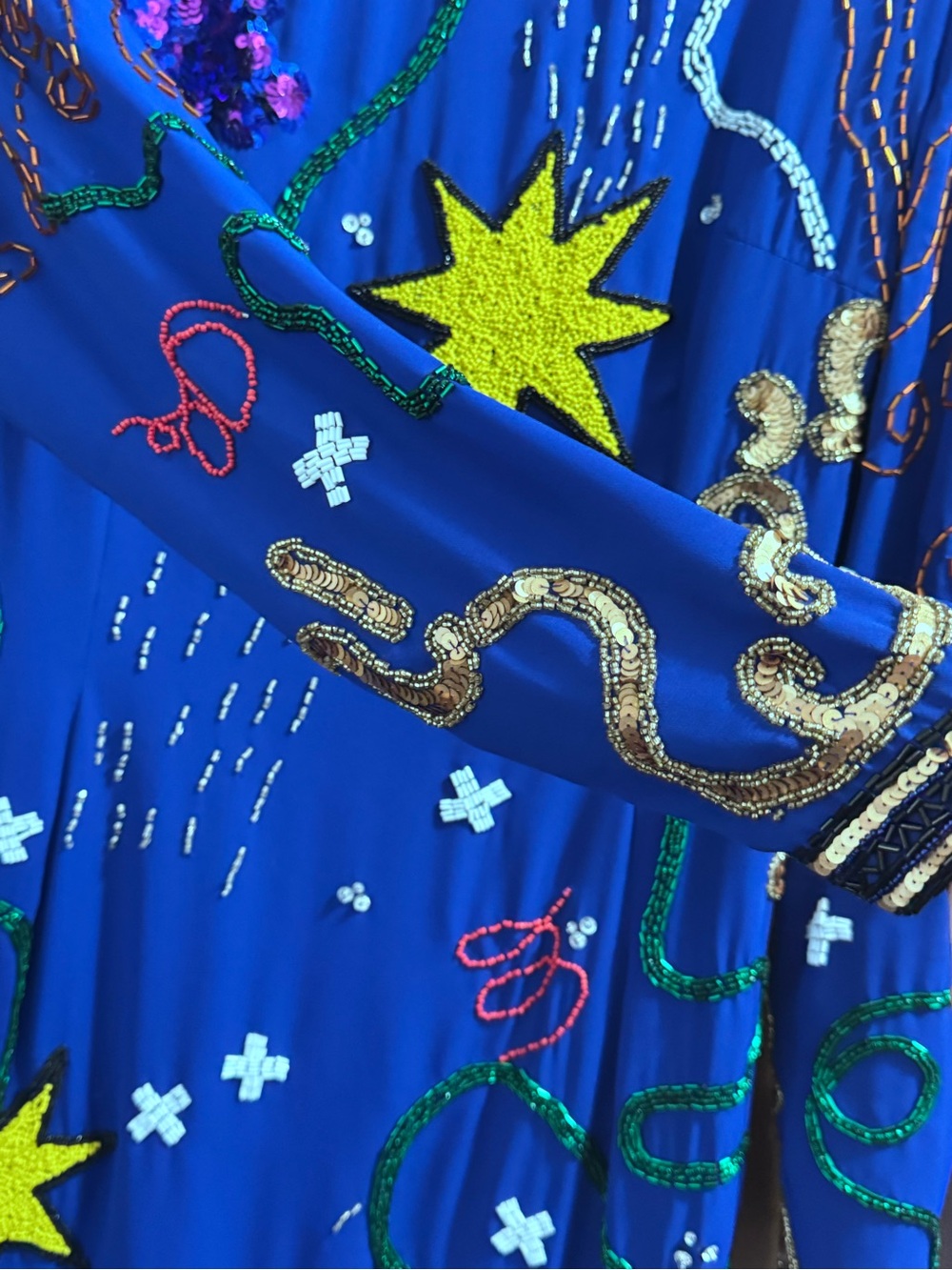 Vintage Ornate Pop Art Embellished Royal Blue Dress w/Beaded Appliqués - Picture 10 of 16